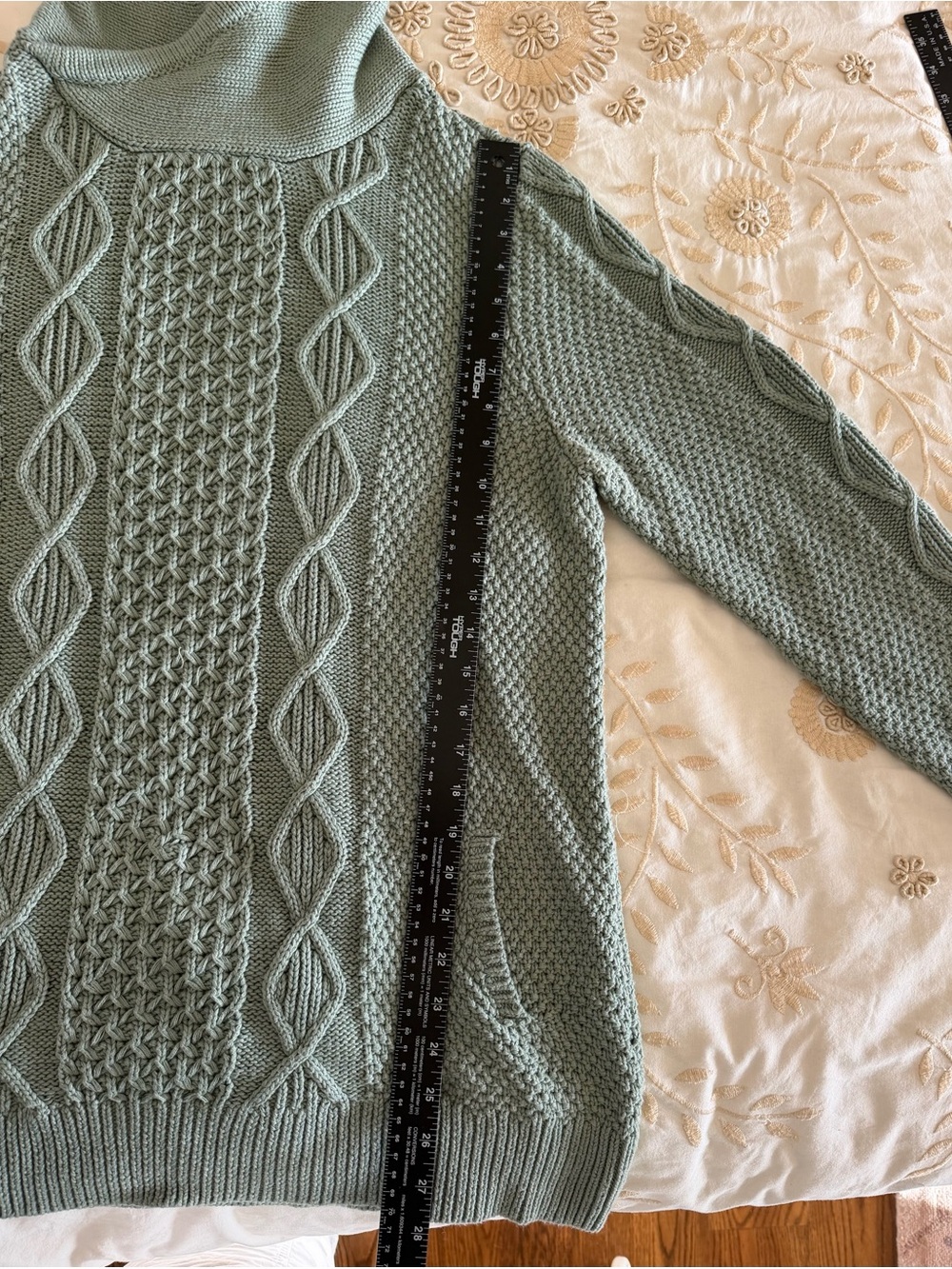 LL Bean Signature Sage Green Cable Funnel Neck Sweater - Picture 9 of 10